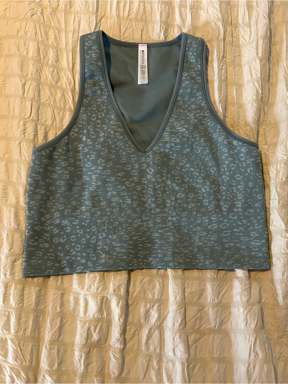 Athleta Aurora Ribbed Crop Tank in Sage Blue
